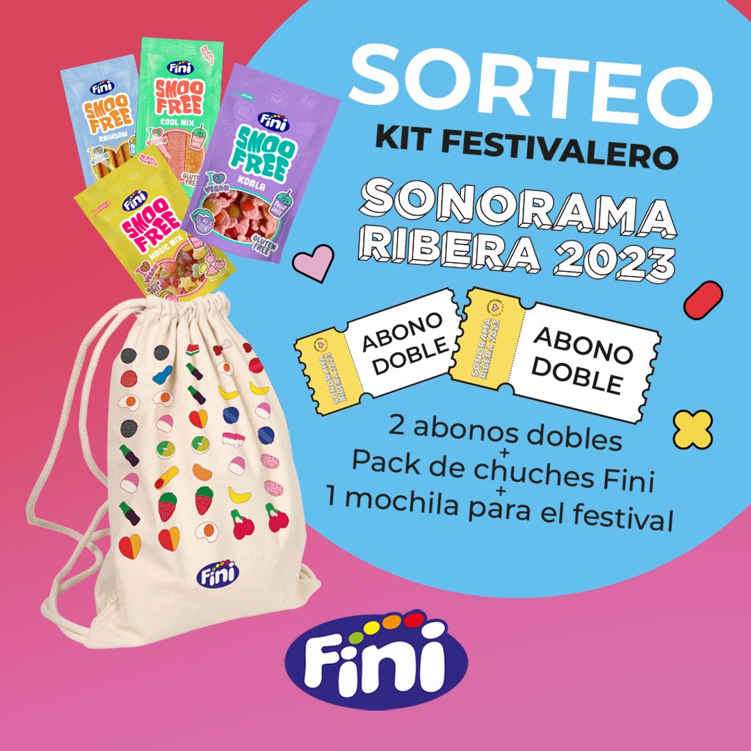 Fini_golosinas's tweet photo. ¡Te invitamos al Sonorama! Participa en nuestro sorteo y consigue un abono para dos personas para el @sonoramaribera y un lote de chuches Fini. 😎🎶 ¿Cómo?
👉🏻Seguir a @fini_golosinas y a @sonoramaribera
👉🏻Haz RT mencionando al amigo al que llevarás al festi usando  #FiniSonorama https://t.co/lAVpvThAZC
