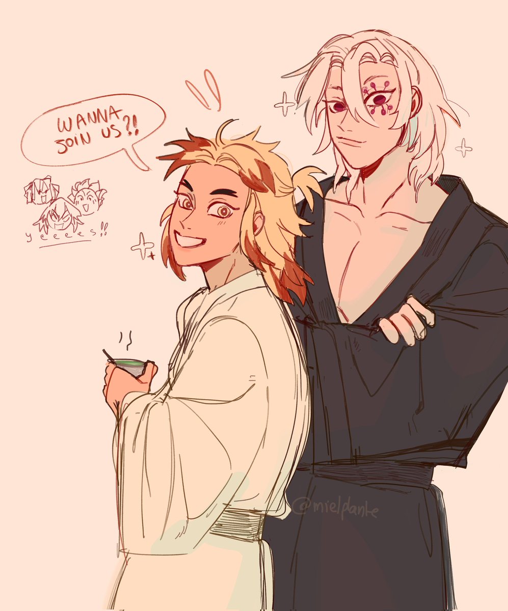 mielplante's tweet photo. they're going to the hot baths !!
#demonslayer #rengoku #tengen https://t.co/To7aewVKEj
