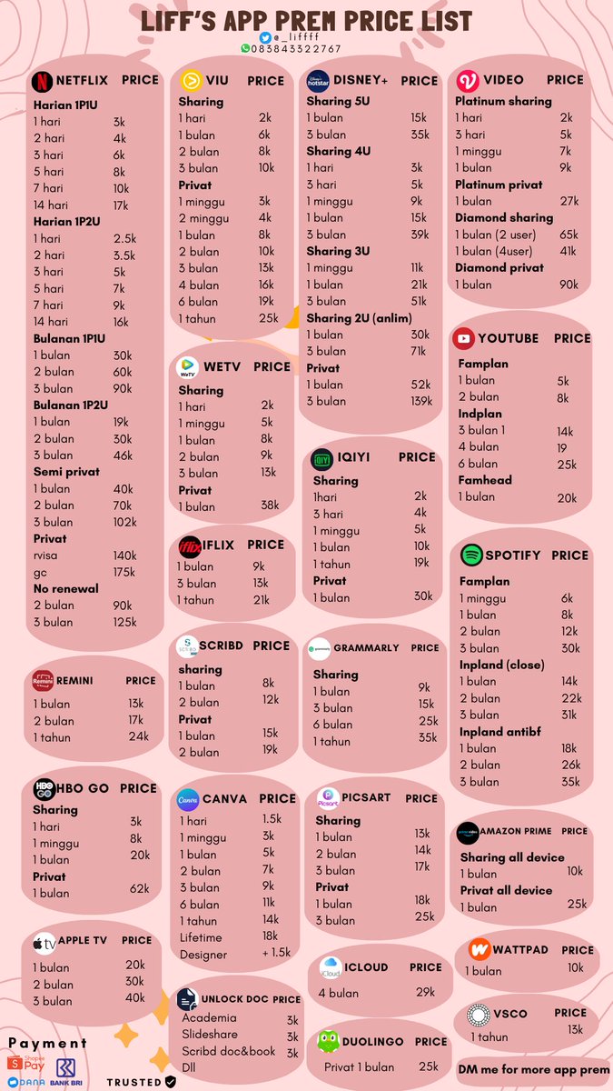 _liffff's tweet image. Helloooo everyone🖐🏻🖐🏻
Kalian lagi cari app premium murah? Boleh banget nih order di akuuu atau mata tanya tanya dulu juga boleh
Harganya mulai dari 1.5k ajaaa, buruan cekkk😍😍🫶🏻

Wa chat or DM for fast resp ya!! wa.me/6283843322767

#zonauang #zonaba