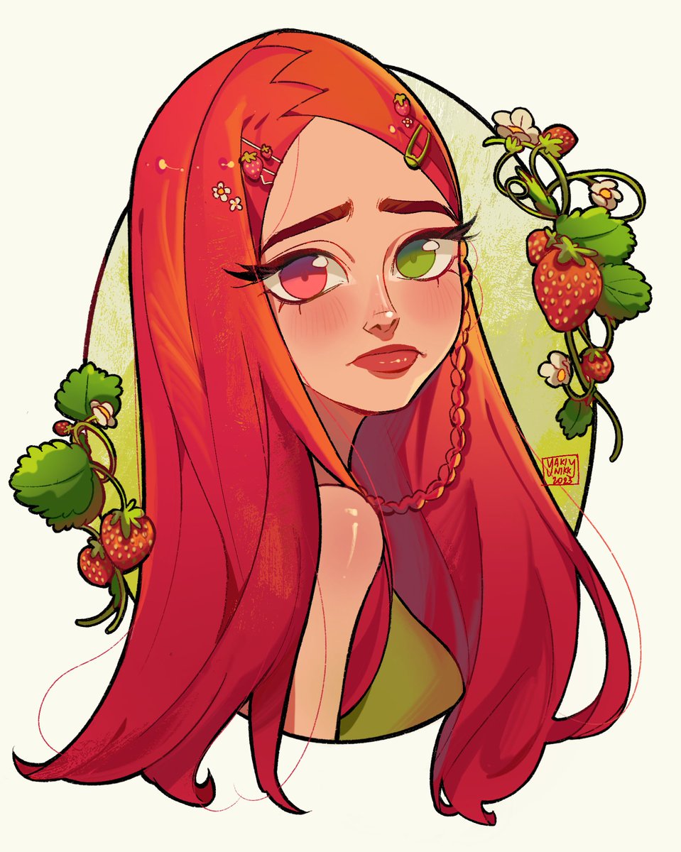 1girl solo green eyes heterochromia strawberry long hair red hair  illustration images