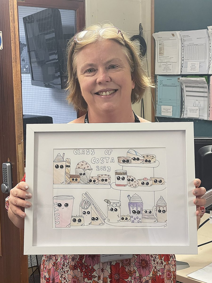 Our teachers have been truly spoilt by the children on their final day of term! Look at this fab drawing Mrs Eden received from Mia in Year 6. Mrs Eden loves her <a href="/CostaCoffee/">Costa Coffee</a>, so Mia very creatively drew the class as different items from their menu! ☕️ #CreativeGifts #CostaCoffee