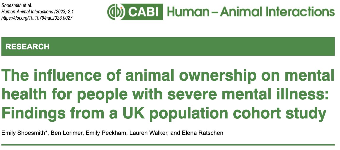 📣Our follow-up survey from the @CTGNetworkUK OWLS study has been published in @CABI_News Human-Animal Interactions: the influence of #animal ownership on #mentalhealth for people with severe mental illness 🐾 Available open access ⬇️ cabidigitallibrary.org/doi/10.1079/ha…