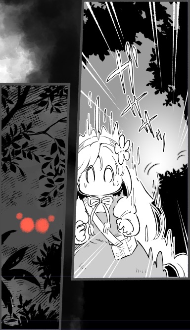 夜の森を歩くクコちゃの背後に、何者かが忍び寄る… 怪しげな眼の光… これはいったい…? #アザミの森 #一次創作