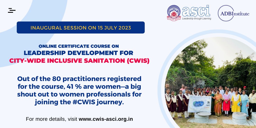 Here's a sample of how the 5th cohort of the @ADBInstitute - @Urban_ASCI course on Leadership Development for City-Wide Inclusive Sanitation looks like: - 80 practitioners from 11 countries 🌏 - 41% of participants are women professionals #SanitationLeaders #SDG6