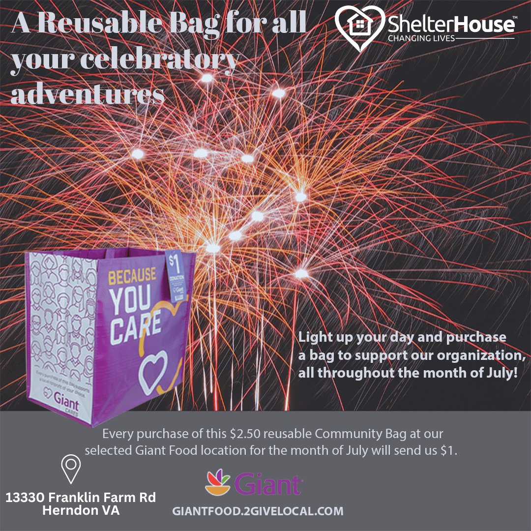 Hosting a summer cookout this weekend? Shop for our cause at @GiantFood (Franklin Farm, Herndon location). Purchase a Community Bag and we will receive $1 in return throughout the month of July!