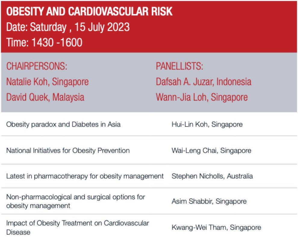 Another fantastic line of speakers, panellists and chairs for our conjoint session at @APSC2023 tomorrow as we discuss obesity and cardiovascular risk. See you there!