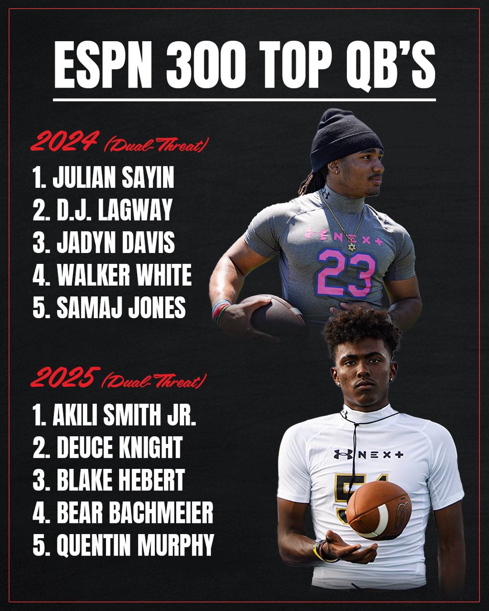 The top dual-threat QB’s in the nation 👀 @SamajJones2 @Akilismithjr Getting it done through the air and on the ground 💥 @CraigHaubert @TomLuginbill @DemetricDWarren