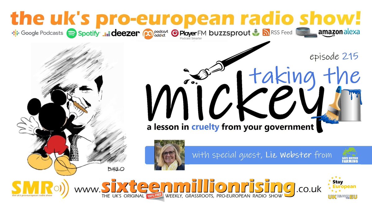 BremainInSpain's tweet photo. SMR | NEW! This week we're delighted to welcome special guest, Liz Webster from Save British Farming with cover art by Davlo! 🎨
🙋♂️ Listen FREE to EP215!
👉 https://t.co/fNdNlsG2pj
🙋 Subscribe for just £3!
👉 https://t.co/fNdNlsG2pj
#TakingTheMickey! 🐭
Ben Chambers (SMR) https://t.co/fa2rY6CdVg