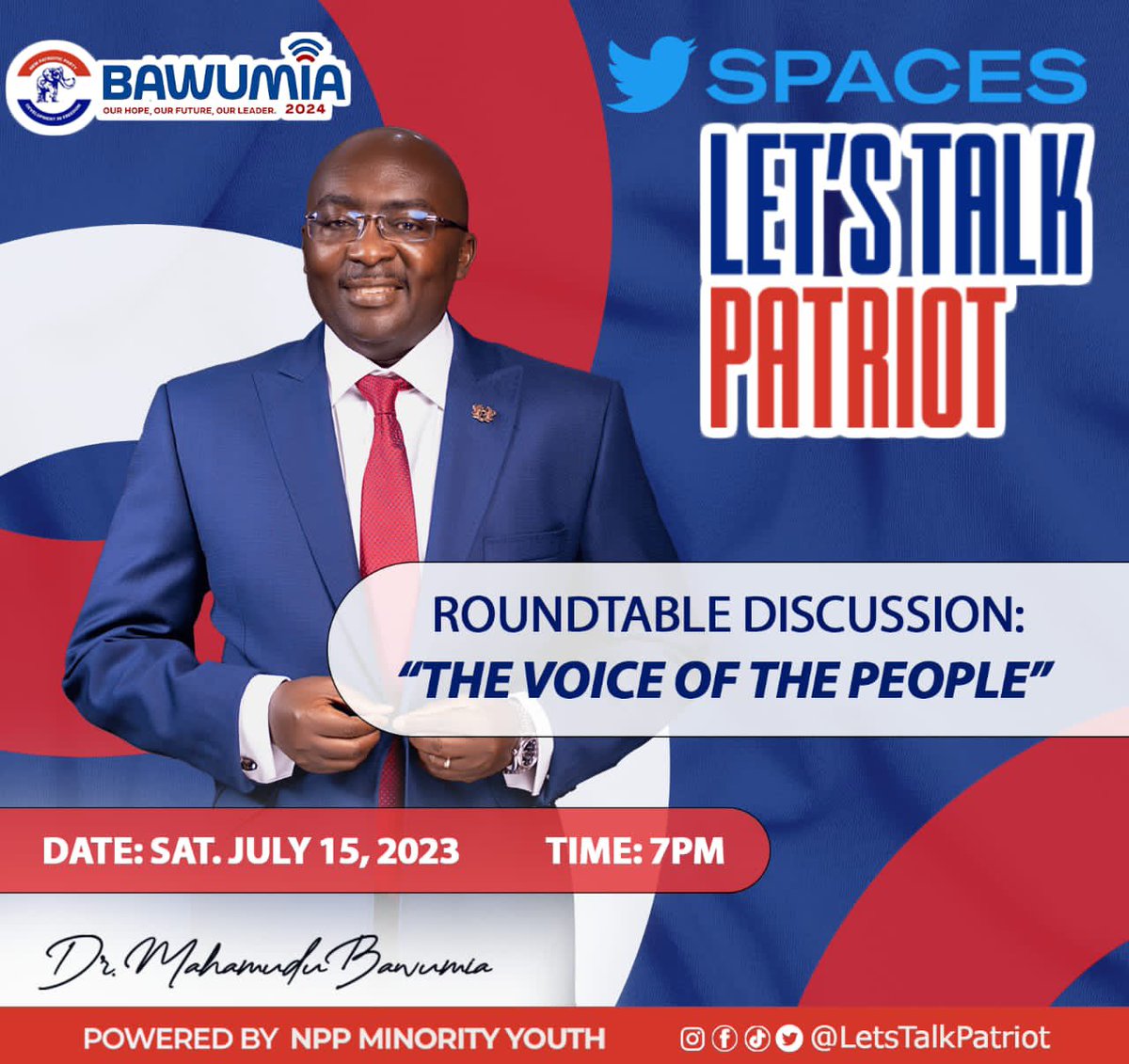 BoatengPrisca1's tweet photo. Join @LetTalkPatriot's Roundtable Discussion on "THE VOICE OF THE PEOPLE" 

Set Reminder 👇🏽
https://t.co/Gl8oR38SJ8

#LetsTalkPatriot 
#ItIsPossible https://t.co/5fGHDMzO5E