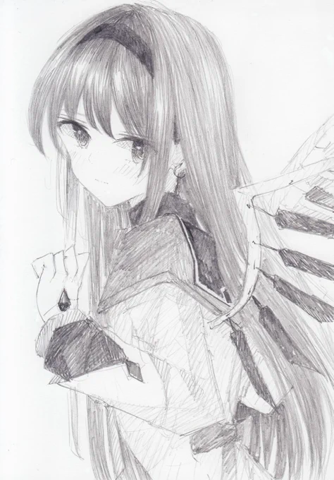 シャーペンで描きました。 魔法少女まどか☆マギカから、暁美ほむらです #魔法少女まどかマギカ