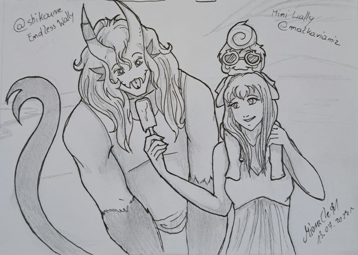 ArtMirraCle's tweet photo. A little vacation! Next sketch art.
I decided to draw the character Endless Wally @SHIKOURE_(looks amazing❤️) mini Wally @alanis116 (little smart guy😎). I hope the creators of the characters won't be angry that I drew them in such a scene🥲. #WallyDarlingAU #WelcomeHomeAU https://t.co/rzUrdzMfAM
