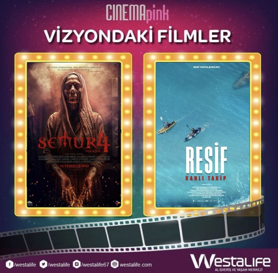 WestaLife's tweet photo. 14 Temmuz CinemaPink Vizyondaki Filmler 🎬🍿 
iyi seyirler ! 
#westalifeavym #cinemapink #zonguldak #vizyonfilmleri #semur4 #resif #MissionImpossible #ruhlarbölgesi #IndianaJones #kaptanpenguvearkadaşları https://t.co/fk5808WgOH