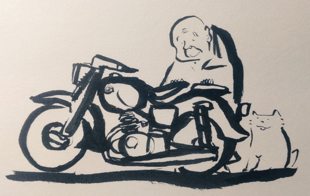 motor vehicle ground vehicle motorcycle dog monochrome bald smile  illustration images