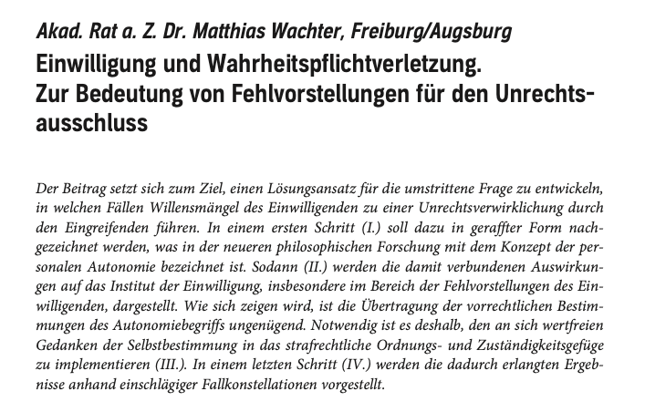 Goltdammer's Archiv für Strafrecht (@ga_strafrecht) on Twitter photo GA 2023-07: Matthias Wachter, Einwilligung und Wahrheitspflichtverletzung. Zur Bedeutung von Fehlvorstellungen für den Unrechtsausschluss (<a href="/M__Wachter/">Matthias Wachter</a> ) GA 2023-07: Matthias Wachter, Einwilligung und Wahrheitspflichtverletzung. Zur Bedeutung von Fehlvorstellungen für den Unrechtsausschluss (<a href="/M__Wachter/">Matthias Wachter</a> )