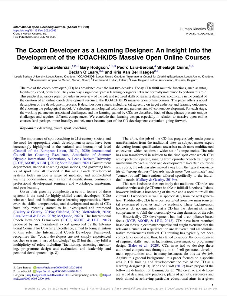 DrSergioLara_ICK (@drsergiolara_eu) on Twitter photo 📖🎓📰 New Paper Just Out! <a href="/ISCJHK/">ISCJ</a>
Very happy this is finally out - the making of the <a href="/ICOACHKIDSWORLD/">ICOACHKIDS</a> free E-learning courses 💻 warts and all!
Thanks to the whole team and especially to co-authors <a href="/gd_hodgson/">Gary Hodgson PhD</a> <a href="/plaraber/">Pedro J Lara Bercial</a> <a href="/SheelaghQuinn/">Sheelagh quinn</a> <a href="/KrisVDHaegen/">Kris Van Der Haegen</a> and Declan O’Leary 📖🎓📰 New Paper Just Out! <a href="/ISCJHK/">ISCJ</a>
Very happy this is finally out - the making of the <a href="/ICOACHKIDSWORLD/">ICOACHKIDS</a> free E-learning courses 💻 warts and all!
Thanks to the whole team and especially to co-authors <a href="/gd_hodgson/">Gary Hodgson PhD</a> <a href="/plaraber/">Pedro J Lara Bercial</a> <a href="/SheelaghQuinn/">Sheelagh quinn</a> <a href="/KrisVDHaegen/">Kris Van Der Haegen</a> and Declan O’Leary