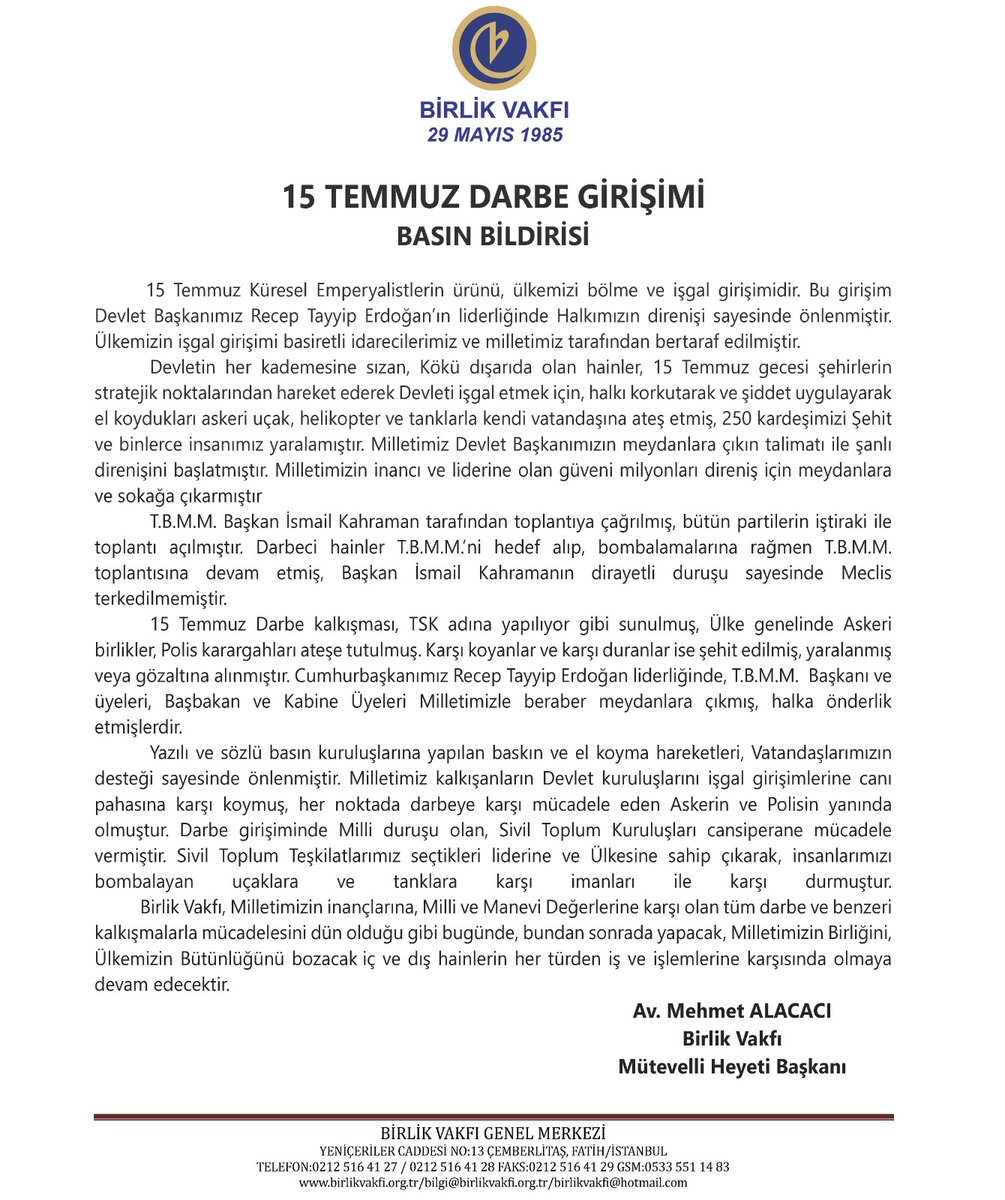GencBirlik's tweet photo. Milletimizin birliğini, ülkemizin bütünlüğünü bozacak iç ve dış hainlerin her türden iş ve işlemlerinin karşısında olmaya devam edeceğiz...

#15Temmuz https://t.co/ahecAy8jyE