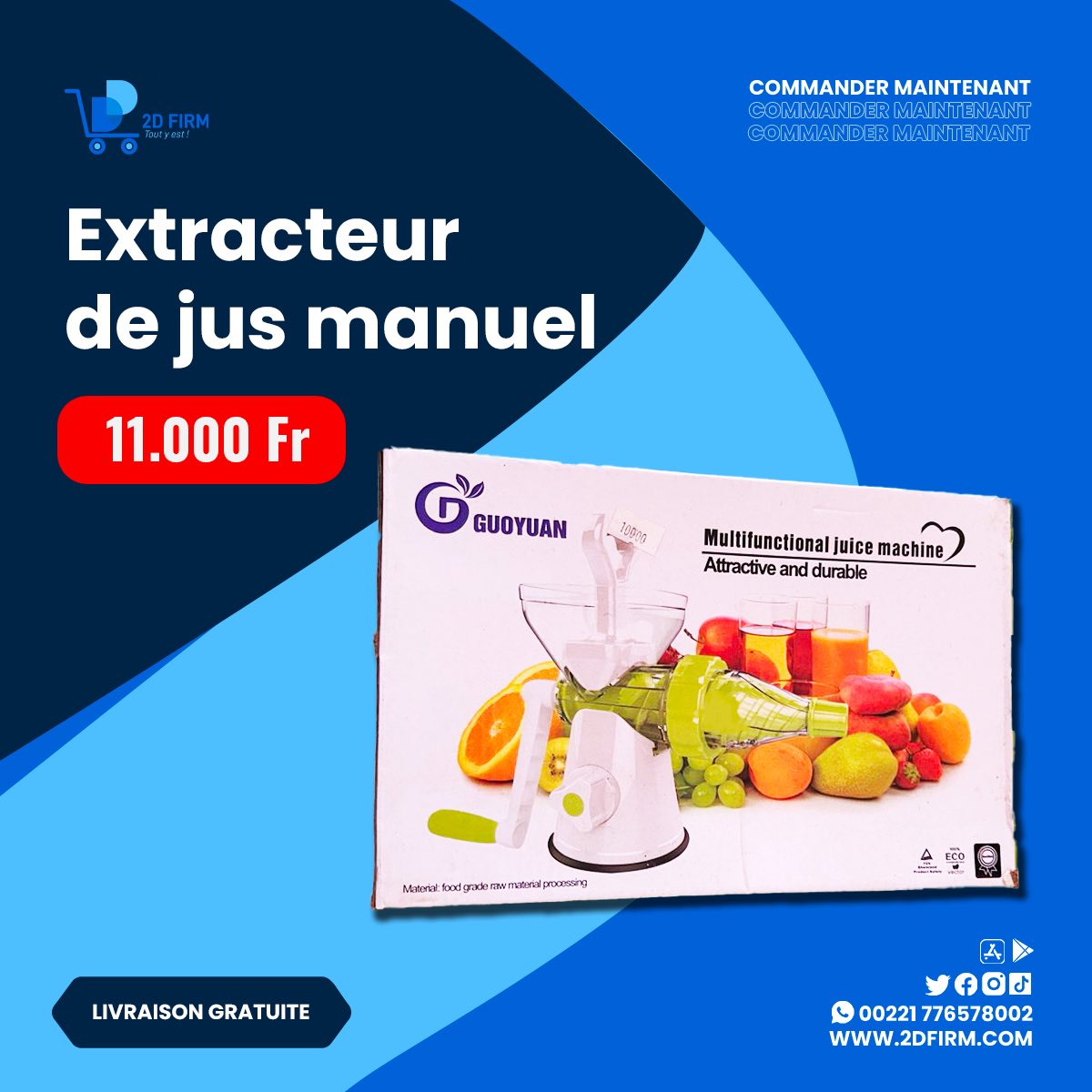 2dfirm's tweet photo. Quoi de mieux qu'un bon jus de fruits pressé pour se rafraîchir pendant cette période de chaleur ? ☀️🍹 Avec notre extracteur de jus manuel rapide et efficace en promo spéciale, vous pouvez savourer une boisson fraîche et saine à tout moment !
 #ProfitezDeLaPromo #2DFirm #Senegal https://t.co/X0vHsmMIYZ