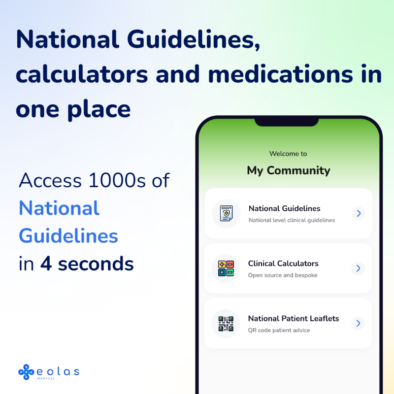 EolasMedical's tweet photo. Attention all healthcare professions!! :)

...introducing the new Eolas Medical app... access 1000's of national guidelines all in one place!

as well as much more, guidelines, education, medication guides, calculators, and personal file storage, download the free app now! :)