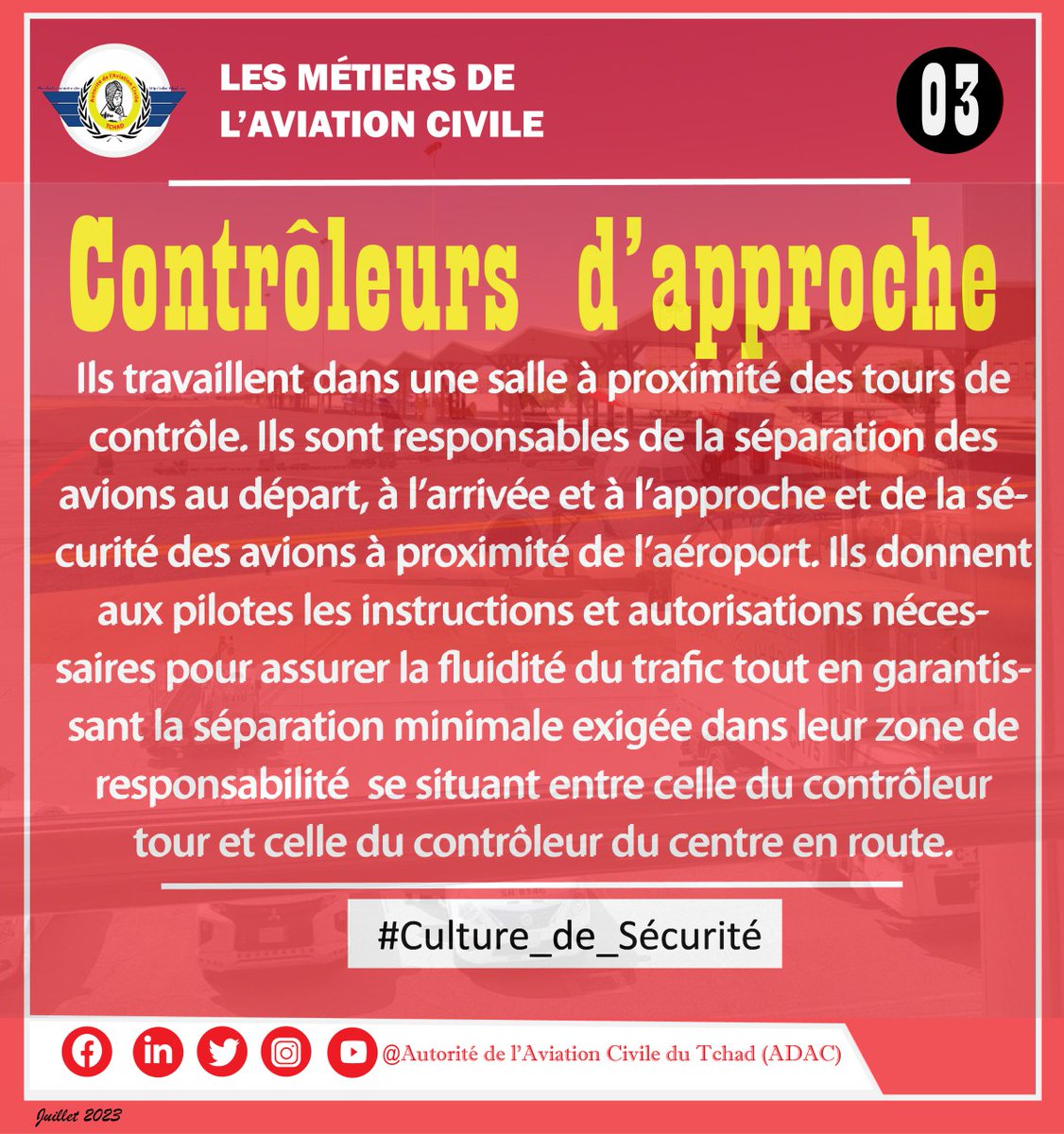 ️🔷️ 𝐀𝐯𝐢𝐚𝐭𝐢𝐨𝐧 𝐜𝐢𝐯𝐢𝐥𝐞 : 𝐌é𝐭𝐢𝐞𝐫 𝐍° 3
Notre rubrique consacrée à la présentation des métiers dans l'aviationcivile se poursuit. Aujourd'hui, nous avons la joie de vous présenter le deuxième métier : CONTRÔLEURS D’APPROCHE.