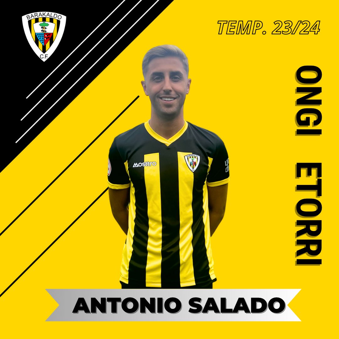 ✅⚽✍️ 𝐎𝐅𝐈𝐂𝐈𝐀𝐋 | Antonio Salado, nuevo jugador del Barakaldo CF.

Procedente del <a href="/GernikaClub/">Gernika Club</a> y con  experiencia tanto en 2ª RFEF cómo en 2ªB, llega para reforzar la medular gualdinegra 🪄💪🏼

Ongi etorri zure etxera, Antonio! 🟡⚫ 

🔗 barakaldocf.com/antonio-salado…