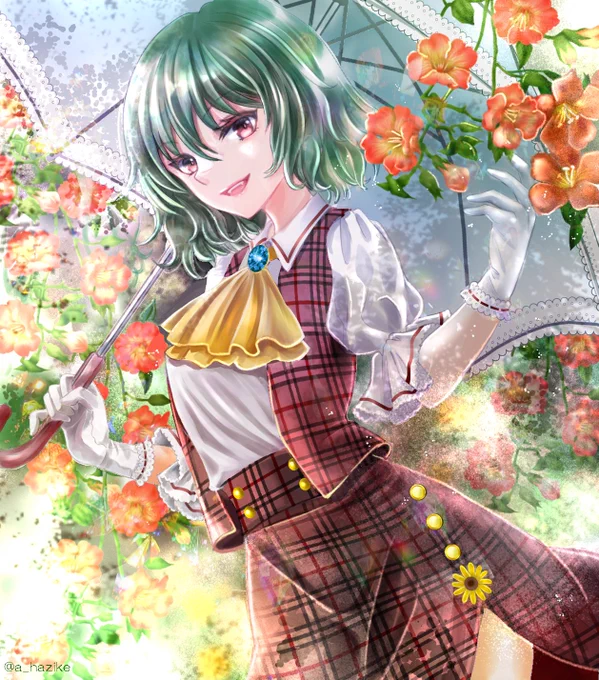 #7月14日は風見幽香の日 ゆうかりん詰め合わせセットです('ω`*) アナログ絵2枚、旧作ゆうかりん+寝間着ゆうかりん、そして昨年の幽香の日の絵