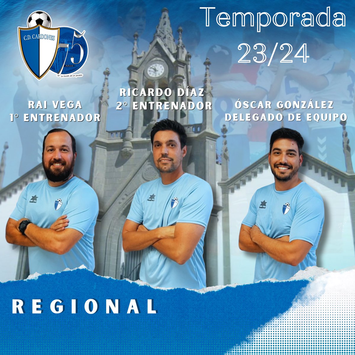 CDCardones1945's tweet photo. ⚠️ ATENCIÓN TEMP 23/24⚠️

El Regional vuelve a estar en manos de nuestro gran Rai Vega. Y no viene solo, lo acompañan Ricardo Díaz como 2º entrenador y Óscar González como delegado.

💯 No nos cabe ni la menor duda de que harán un GRAN trabajo. 

🔝 LET’S GO 💪🏼💙🤍 https://t.co/SbgW4HNELw