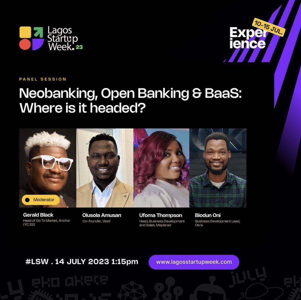 _Microblack's tweet photo. Our Managing Partner @_GeraldBlack will be moderating the panel session on Neobanking and OpenBanking BAAS. 

Join the @StartupLagos panel for an electrifying session. https://t.co/cRP2ja9JCp
