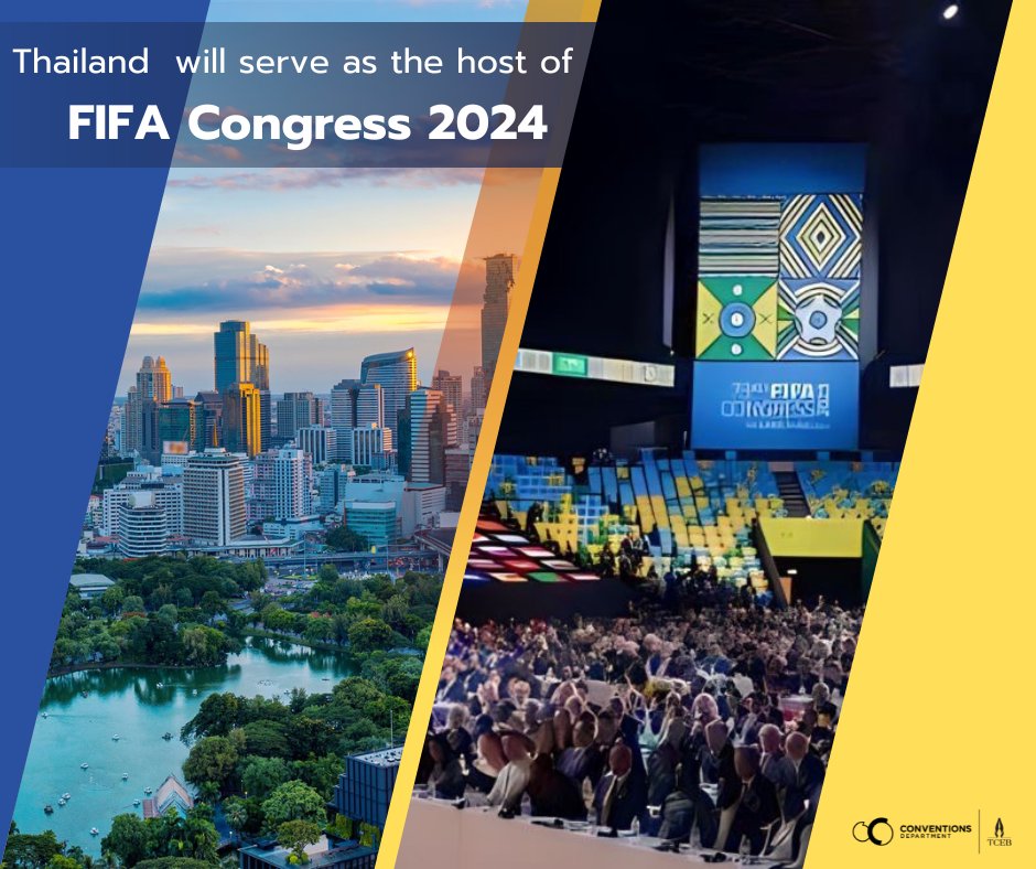 TCEBConventions's tweet photo. Did you know? Thailand is selected by the Federation Internationale de Football Association (FIFA) to host FIFA Congress 2024β½οΈ
#TCEB #BusinessEventsThailand #MICEUpdate #MICECities #Thailand #FIFA2024 #FAThailand #Congress
@FIFA https://t.co/ivDU7FFuaS