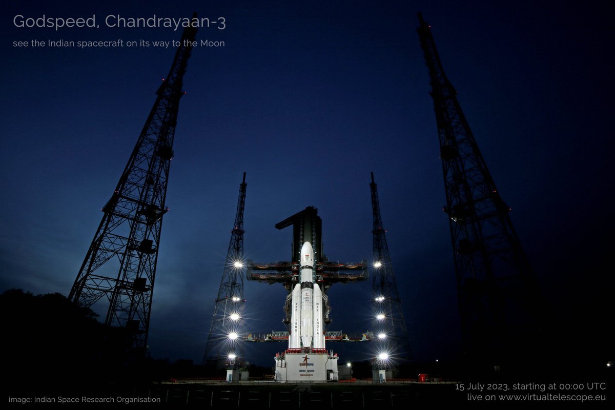 #Chandrayaan3 was successfully launched! Now, see it live on its way to the Moon, with our robotic telescopes! Join us from the comfort of home!  <a href="/isro/">ISRO</a> 
🛰️🌕🔭📷
🛑Join us here virtualtelescope.eu