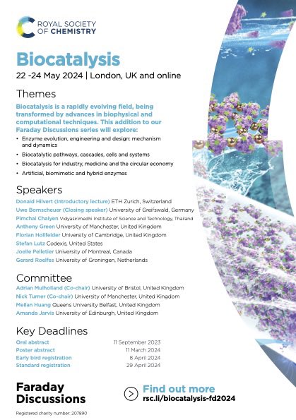 Adrian Mulholland (@adrianmulholla1) on Twitter photo Faraday Discussion on #Biocatalysis Oral abstract deadline Sept. 11th: submit your abstract ASAP! Should be a great meeting in London next May. <a href="/Turner_Biocat/">Turner Biocatalysis</a> <a href="/ArtOxiZymes/">Amanda Jarvis</a> <a href="/MeilanHuangChem/">Meilan Huang</a> <a href="/Faraday_D/">Faraday Discussions</a> <a href="/RoySocChem/">Royal Society of Chemistry</a> <a href="/UKCatalysisHub/">UKCatalysisHub</a> <a href="/BrisBioDesign/">Bristol BioDesign Institute</a> Faraday Discussion on #Biocatalysis Oral abstract deadline Sept. 11th: submit your abstract ASAP! Should be a great meeting in London next May. <a href="/Turner_Biocat/">Turner Biocatalysis</a> <a href="/ArtOxiZymes/">Amanda Jarvis</a> <a href="/MeilanHuangChem/">Meilan Huang</a> <a href="/Faraday_D/">Faraday Discussions</a> <a href="/RoySocChem/">Royal Society of Chemistry</a> <a href="/UKCatalysisHub/">UKCatalysisHub</a> <a href="/BrisBioDesign/">Bristol BioDesign Institute</a>
