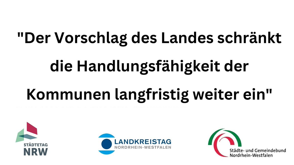 StGBNRW's tweet photo. Nach dem Vorschlag der Landesregierung übernimmt der Bund die eine, das Land die andere Hälfte der kommunalen Altschulden. Unterm Strich sollen die #Kommunen den Landesbeitrag aber komplett allein bezahlen. Mehr in der Erklärung der kom. Spitzenverbände: https://t.co/8XJzK7OSwo https://t.co/KW8HzQzPzp