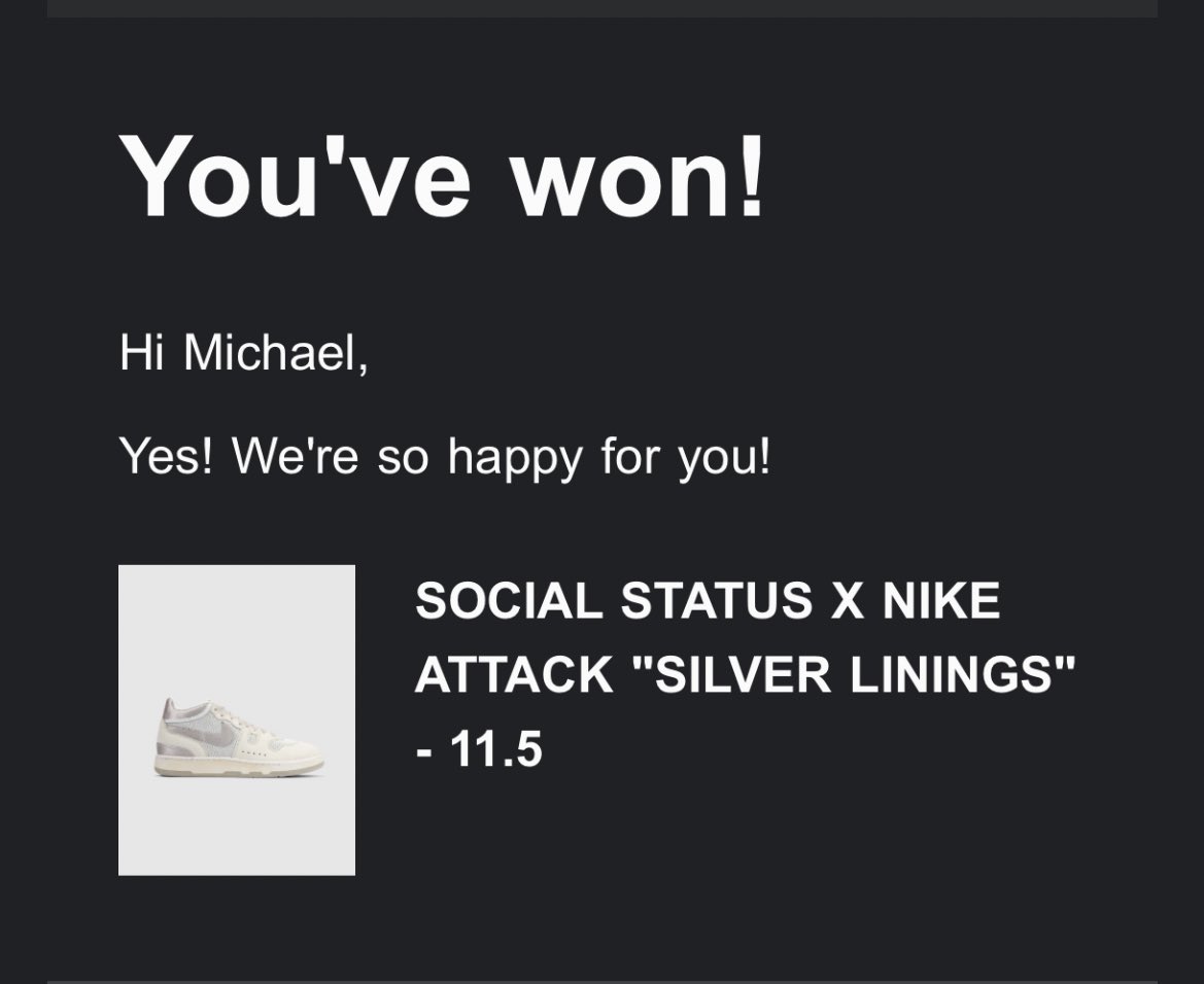 lonerwolf22's tweet photo. Thanks! @TheSocialStatus for the raffle win. Excited to see these in person! #Nike #thesocialstatus #silver #linings #MacAttack https://t.co/YgcyVGQTuj