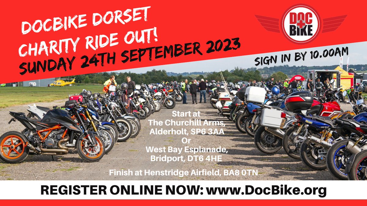 ONLINE REGISTRATION FOR OUR DORSET RIDE OUT IS NOW OPEN!

We’re delighted to confirm that this year’s #Dorset #RideOut will take place on Sunday 24th September! 🏍

For more information and to register, visit our website! 
docbike.org/sign-up-for-do…