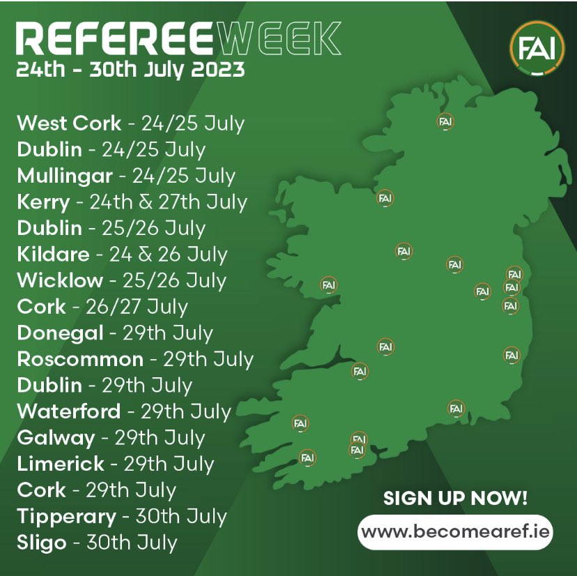 FAICork's tweet image. Due to demand, we’ve opened additional FREE places at the course in Cork on July 29th. Love football? Why not give it a try - by the end of July another 40+ people in Cork will be qualified to referee at the start of the season! @CorkReferee 👏👏👏