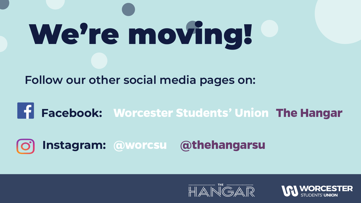 We’re moving! Make sure you follow our other social media platforms before we move in two weeks to make sure you stay up to date with all your SU will be doing next year. 💙Facebook and Instagram @worcsu