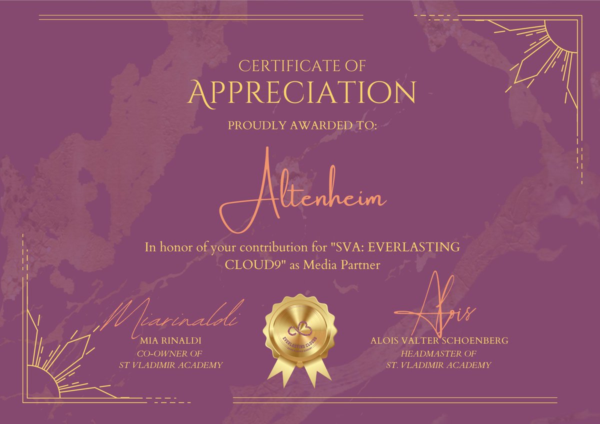 SVA_Invitation's tweet photo. ⠀
Dear @AltenSub, 

Thank you for attending St. Vladimir Academy 9th Anniversarry, SVA Everlasting Cloud9. It means so much to us that despite your busy schedules, you were present to mark this beautiful moment with us. 

Thank you for coming. ♡
⠀ https://t.co/OYy7E4yL15