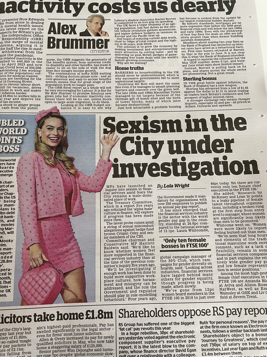 Gracing the same page of the <a href="/dailymail/">Daily Mail</a> today as #Barbie herself to discuss reality in the City, where it’s very definitely - and sadly - not a #Barbieworld