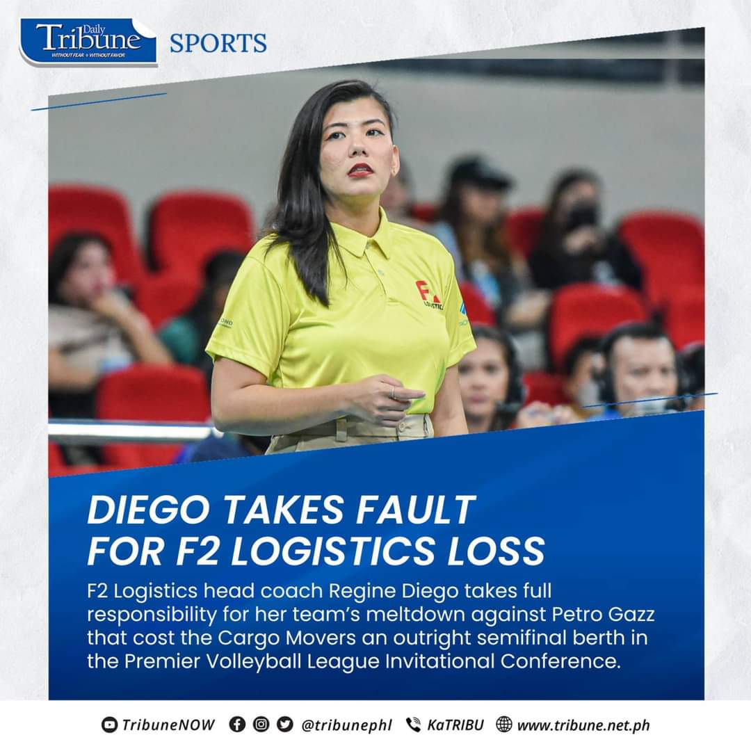F2 Logistics head coach Regine Diego takes full responsibility for her team’s meltdown against Petro Gazz that cost the Cargo Movers an outright semifinal berth in the Premier Volleyball League Invitational Conference.

Full Story: https://t.co/s9mU1TfNhG
 
#PVL 
#DailyTribune https://t.co/P86ap8dskd
