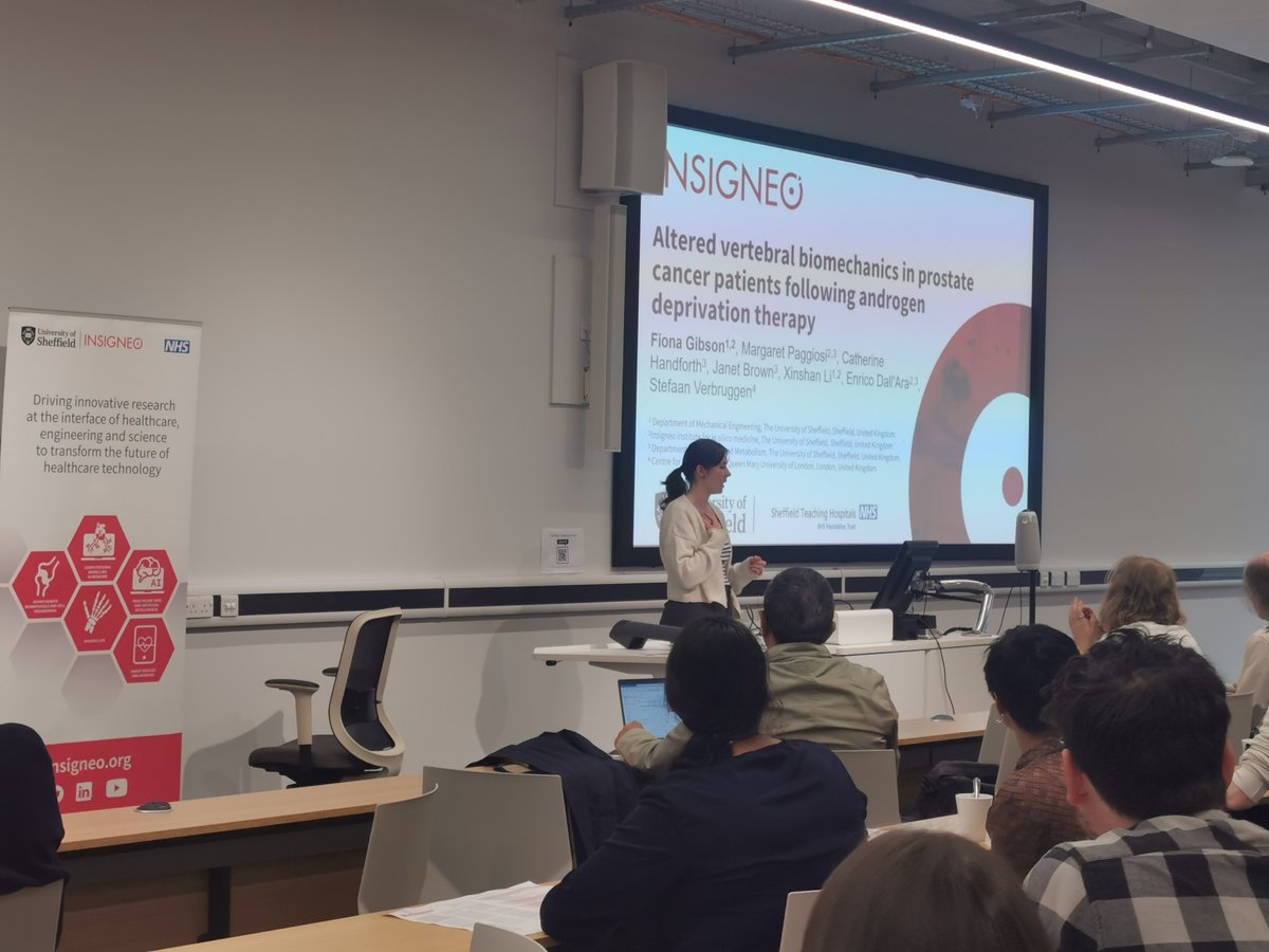 Fiona Gibson, PhD Student, @SheffMechEng gives the final talk of our session on Computational Modelling in Medicine on ‘Altered vertebral biomechanical properties in prostate cancer patients following androgen deprivation therapy’ #insigneoSC23