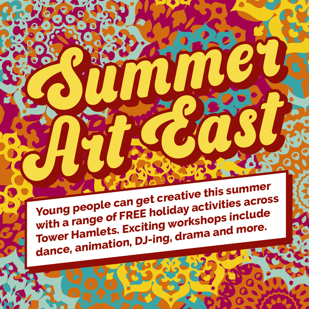 thevents's tweet photo. Summer Art East – @TowerHamletsNow FREE Summer Arts Programme - 
Workshops including dance, stop-motion animation, DJ-ing &amp; music making, drama, creative writing, henna and more! Full programme and book your FREE places at https://t.co/w4mjHQ0fYP
Supported by Young Tower Hamlets https://t.co/pbOsnbFSte