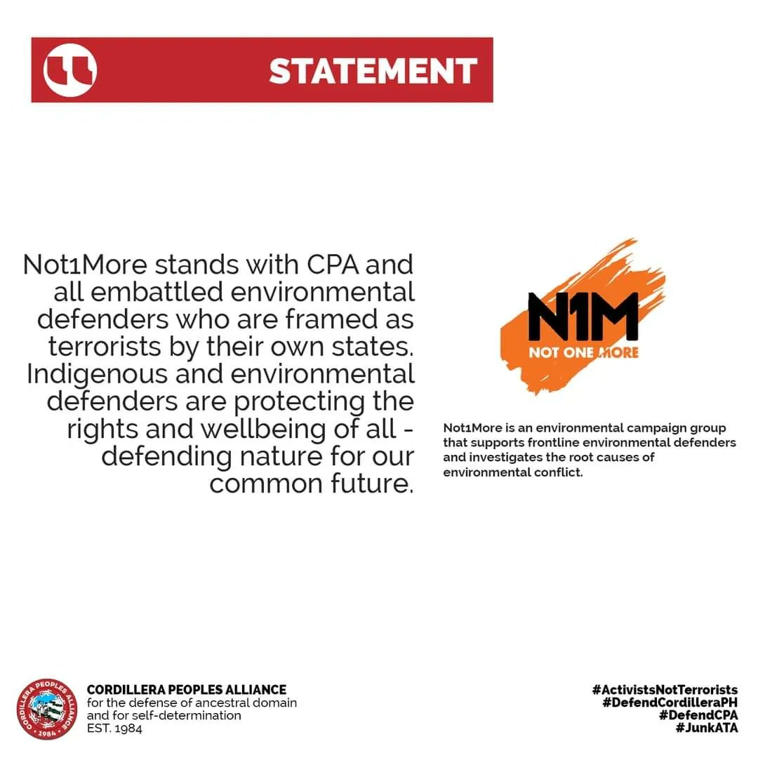 STATEMENTS OF SOLIDARITY

We express our gratitude to our partners and friends who released their statements of solidarity for CPA. Thank you for joining us in this fight!

JUNK TERROR LAW!

#ActivistsNotTerrorists
#DefendCordilleraPH 
#DefendTheNorth

@IWGIA @Global_Witness