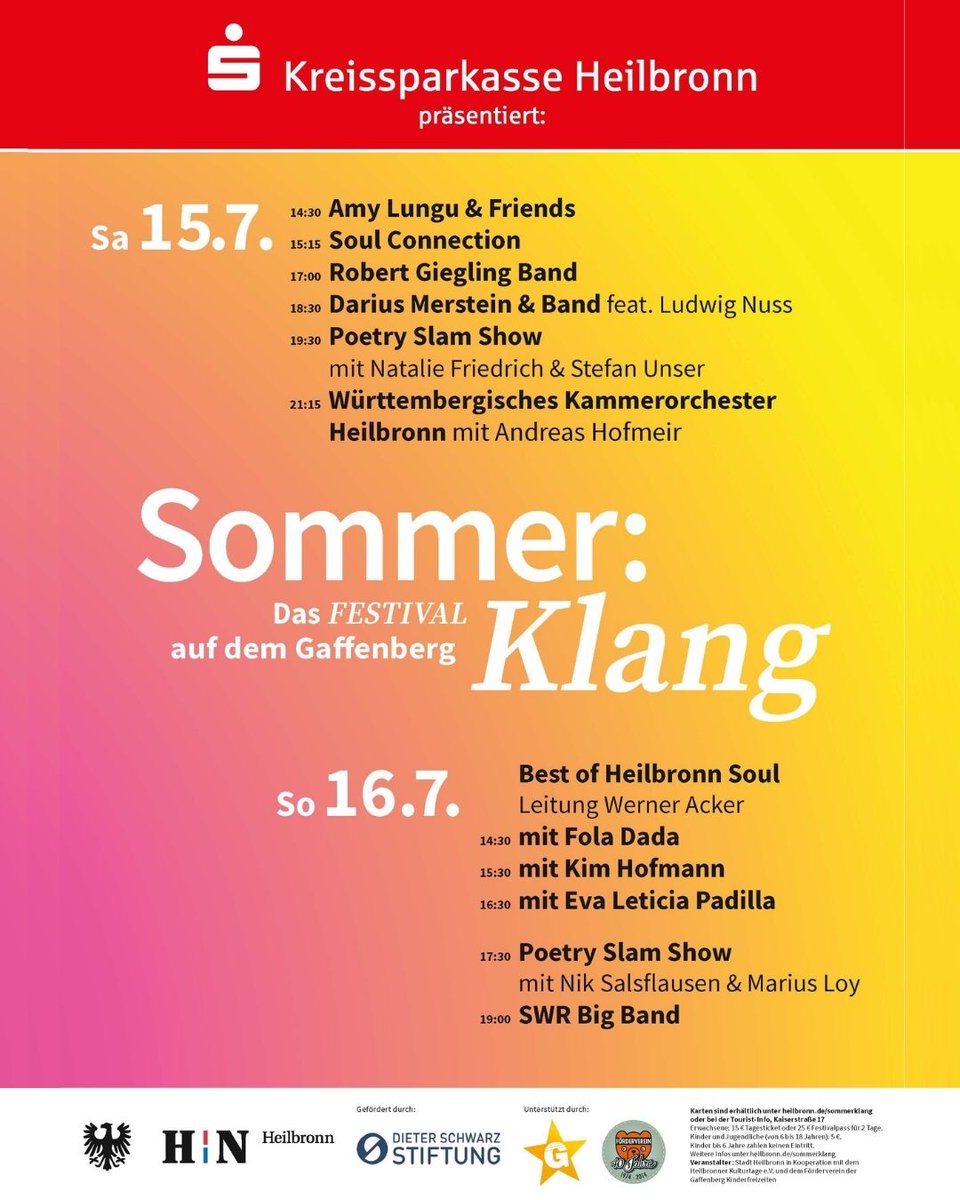 Das Festival #sommerklang findet dieses Wochenende (15. &amp; 16. Juli) auf dem #gaffenberg in #heilbronn statt. Einen Überblick über die wichtigsten Infos gibt es hier. 

heilbronn.de/sommerklang2023
#stadtheilbronn