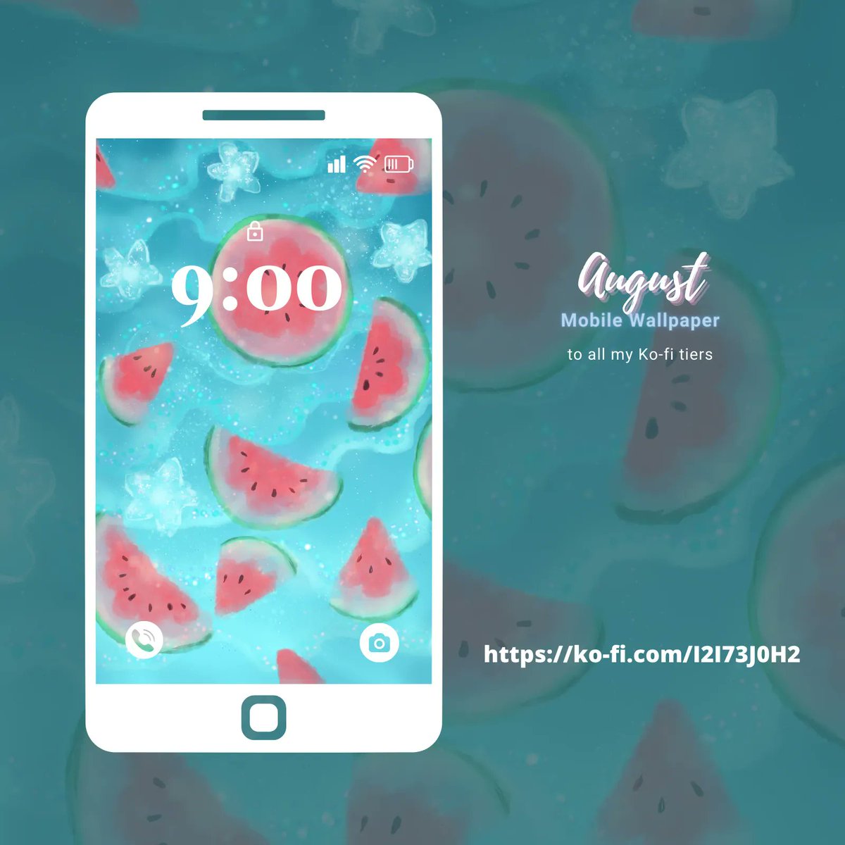 Frostworkchan's tweet photo. August mobile wallpaper reveal for all my kind Ko-fi supporters☀️🍉 Hope you all have a magical summer!

#summer #mobilewallpaper #fruit #ice #magical #refreshing #refreshment #wallpaper #mobile #phonewallpaper #frostworkchan #krita #kofi #august #watermelon #sweet  #art #support https://t.co/MJWtDg6uzO