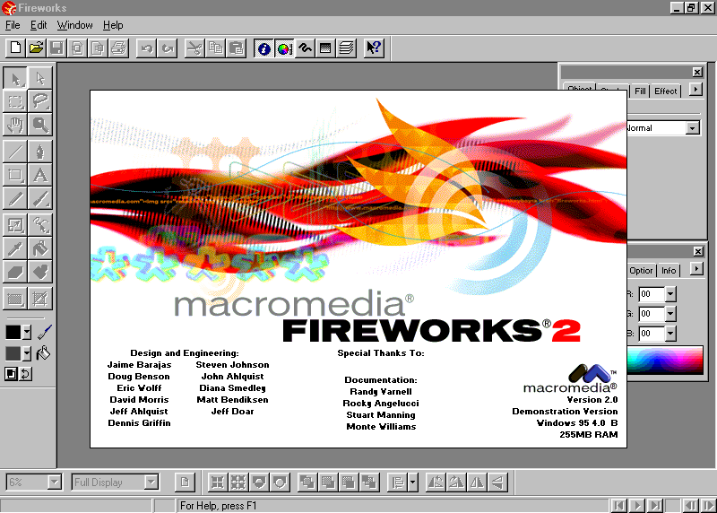 WebDesignMuseum's tweet photo. Popular Macromedia programs in the 1990s

– Flash 4 in 1999
– Dreamweaver 1.2 in 1997
– Fireworks 2 in 1999
– Director 5 in 1996

#WebDesignHistory https://t.co/YEkl0VeOXg