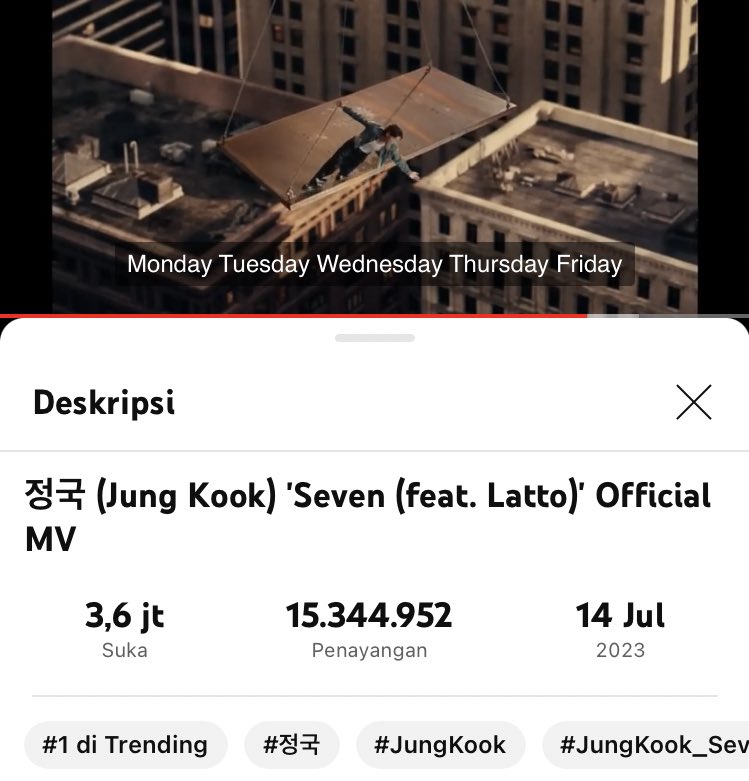 [Info] MV “Seven” telah mencapai 15 juta views dan Trend #1 Indonesia di Youtube! ini menjadi MV Solois Pria Korea tercepat yang mencapai ini. (7 jam 10 menit) 👏🏻

stream : youtu.be/QU9c0053UAU