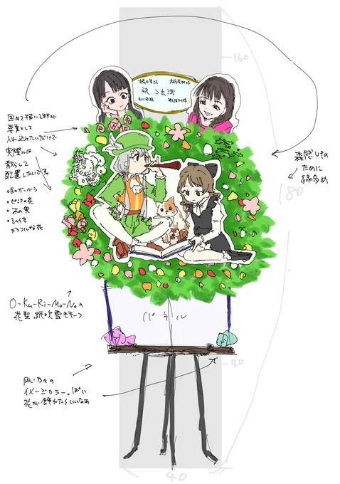 描かせてもらってるなぎののフラスタ!のラフ!とか色々!(どうやらこの縮尺より大きなフラスタになりそうですよ…)気になってくれた方、詳細はこちら↓久川凪 #立花日菜#森久保乃々 #高橋花林#imascgSoL 