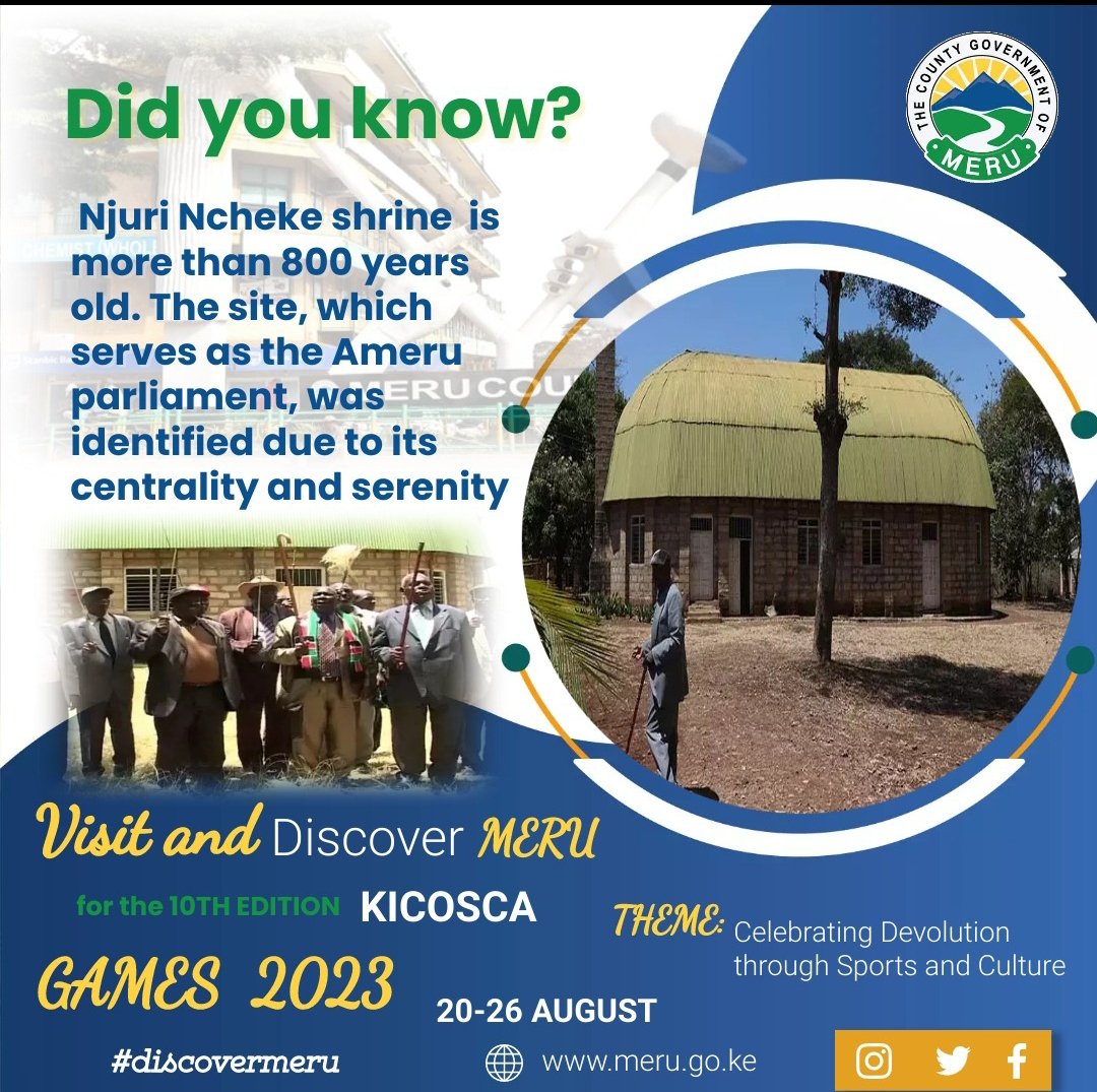 The Njuri Ncheke, is the most revered and respected Council of Elders. 

The shrine is  located in Nchiru, Tigania West. It is near the <a href="/MeruUniversity/">Meru University of Science and Technology (MUST)</a>  along Meru-Maua road 

Visit and Discover Meru  for the 10th edition #Kicosca  

#tembeameru #KaribuMeru   #MeruCounty