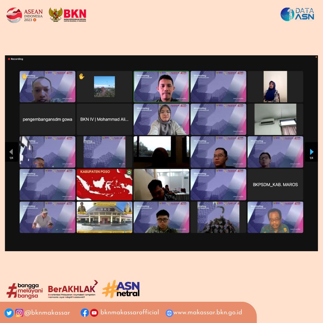 bknmakassar's tweet photo. #SobatEwako Kanreg IV BKN melaksanakan kegiatan monitoring pelaporan IP ASN se wilker Kanreg IV secara daring..
Jadi.. berapa nilai IP ASN para #SobatASN ?
#ipASN
#SIASN https://t.co/c3CTO94sIm