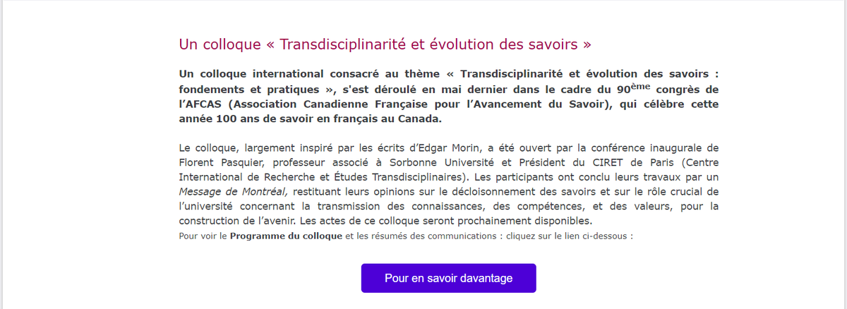 ColloqueTD's tweet photo. Grande et inattendue reconnaissance #penséecomplexe. Notre démarche liée à la #transdisciplinarité au 90e congrès @_Acfas
reprise dans le dernier no de la Lettre de la Fondation Edgar Morin et portée `l'attention d'un vaste réseau de complexistes. @edgarmorinparis 
@universiteON https://t.co/fPl3O0FLTZ