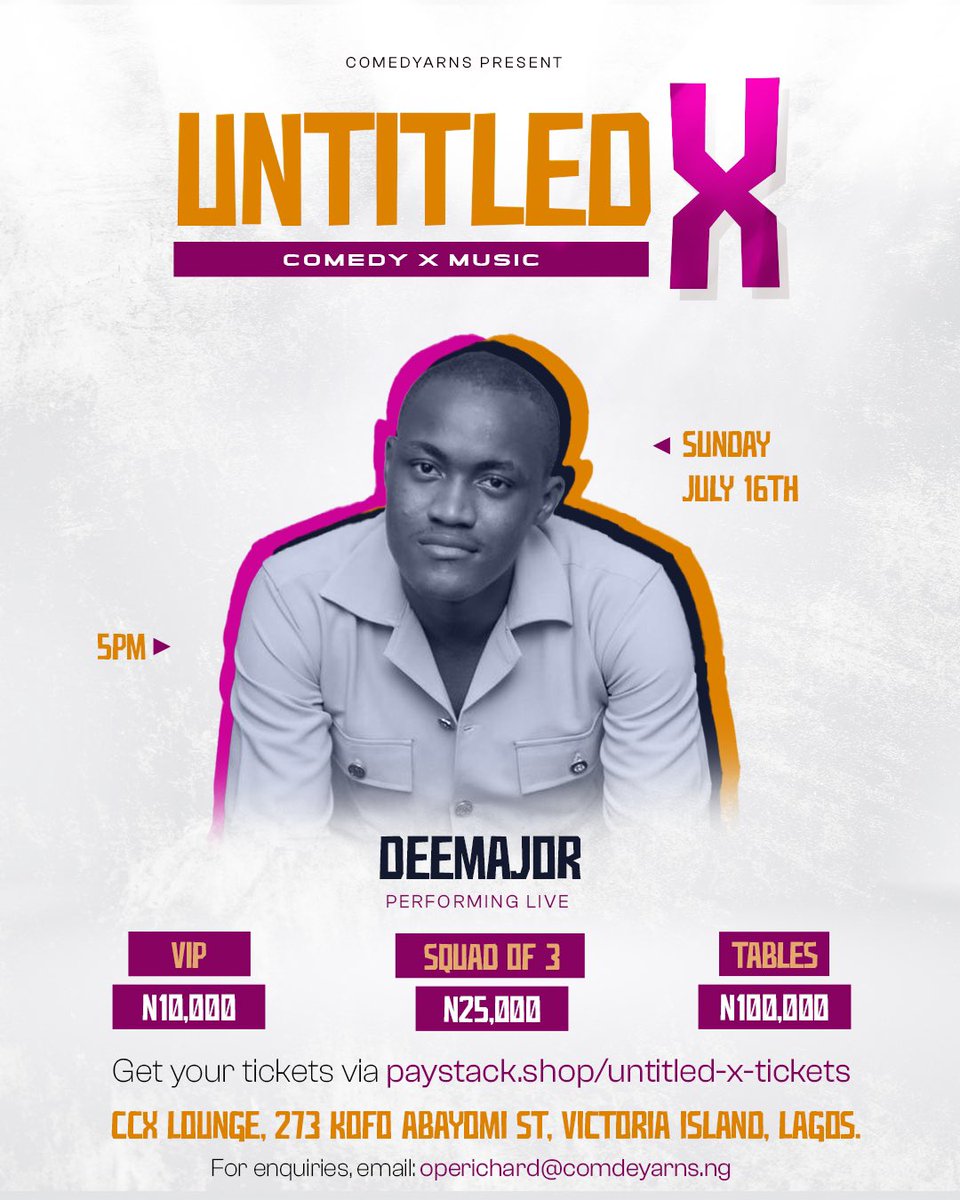 Untitled_cbns's tweet photo. @deemajor__ will be performing live at UntitledX π
Get ready to be blown away
Tickets available via the link in our bio
Tell a friend to tell a friend!
See you there!
#UntitledX #UntitledLagos #UntitledCBNS https://t.co/LrhAzqJqIE